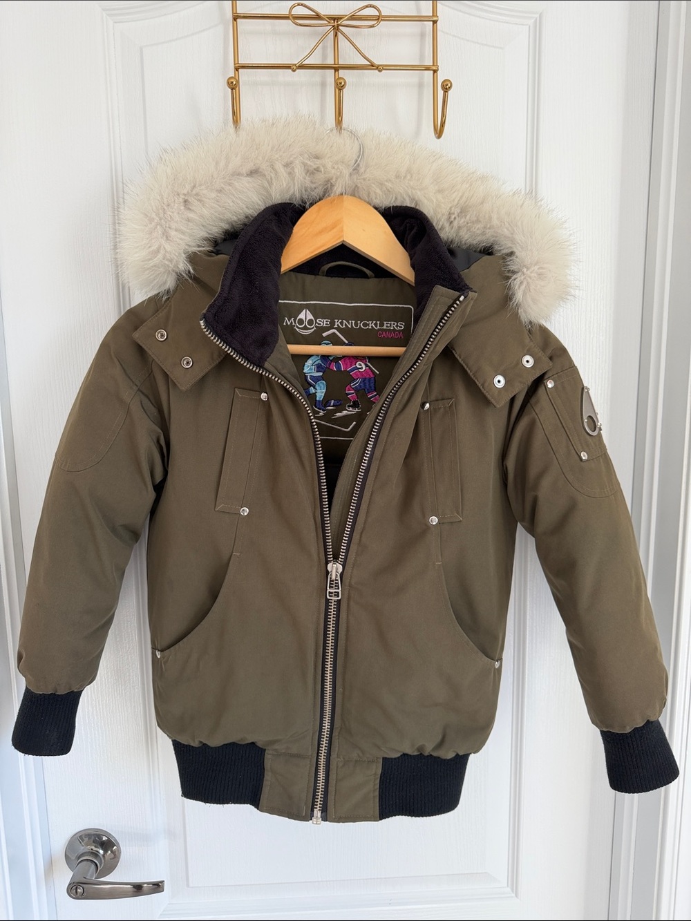 Moose Knuckles Kids Olive Green winter down fill jacket, Juniors, puffer, coat